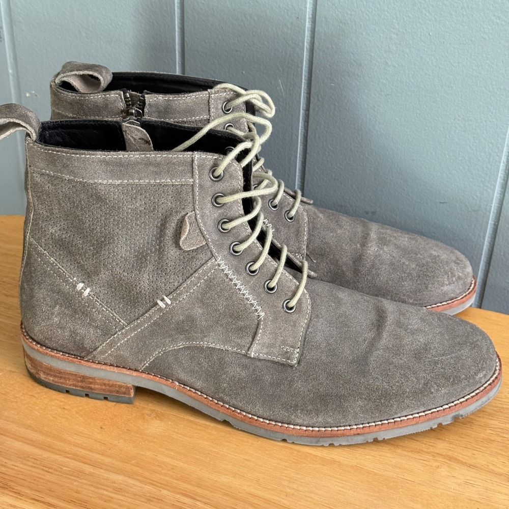 Ben Sherman Rugged Perf Grey Suede Lace Up Side Zip Boots Men Size 12 Heritage